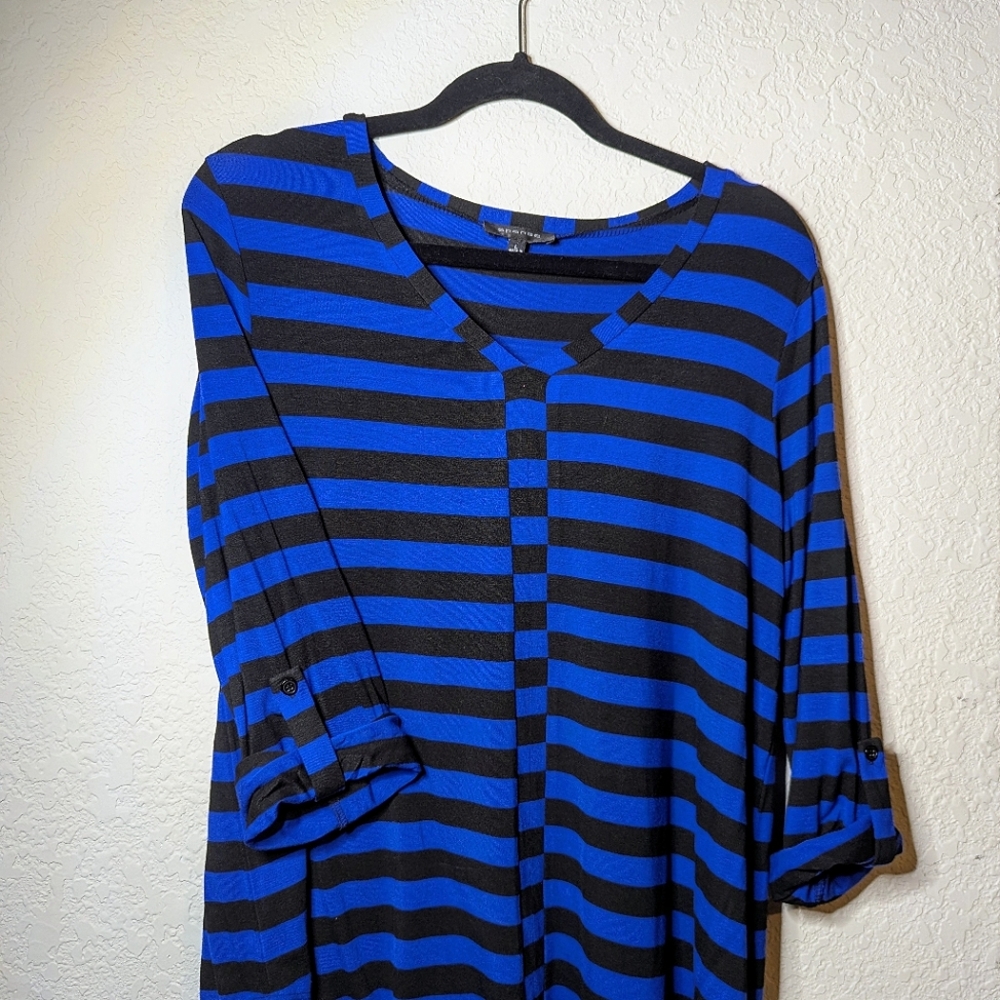 Blue and Black Striped Women's Top